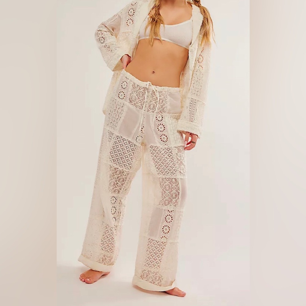 Free people ines sleep low rise pants lace patchwork womens S frilly festival
